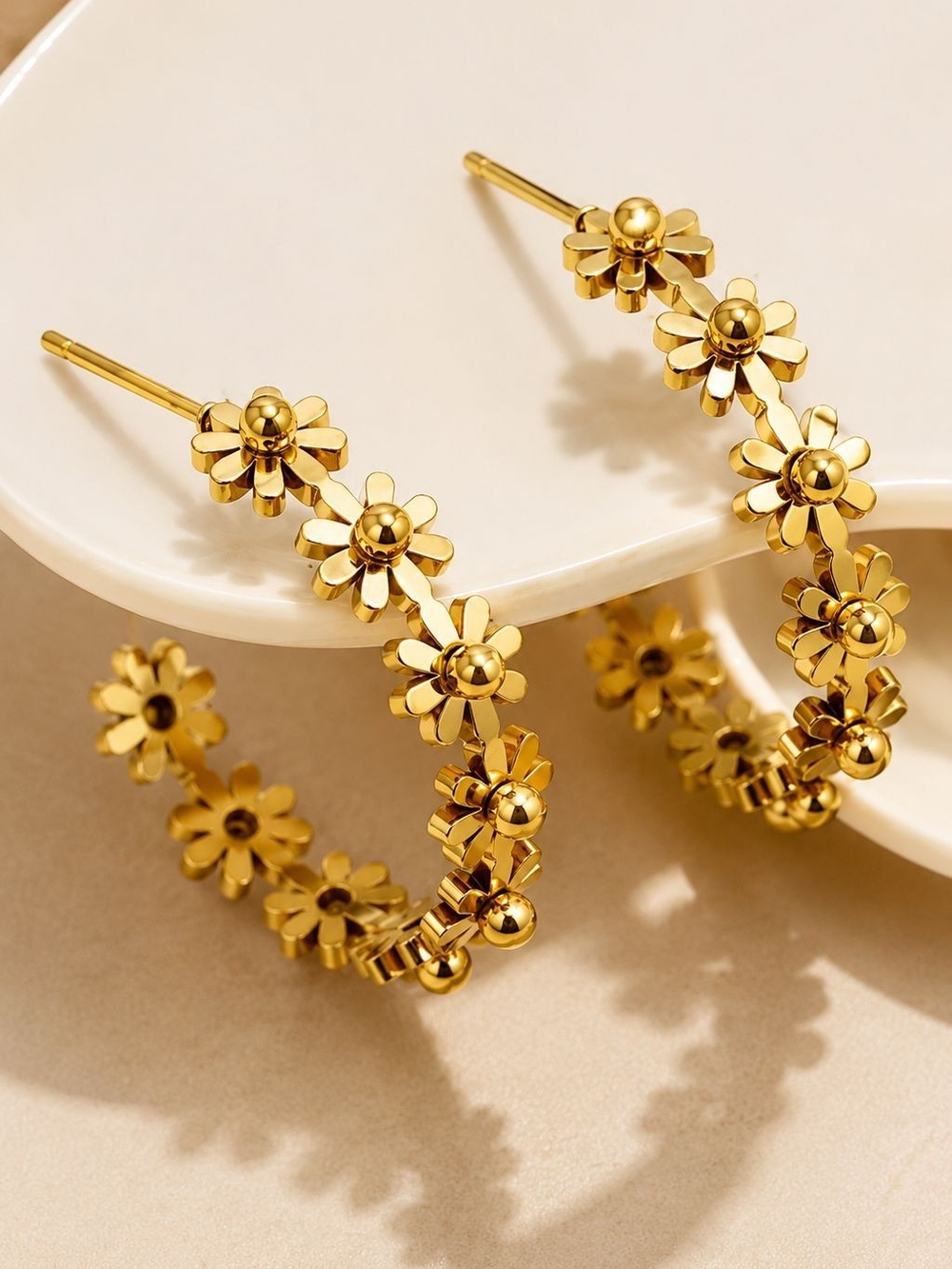 Gold Floral Hoop Earrings